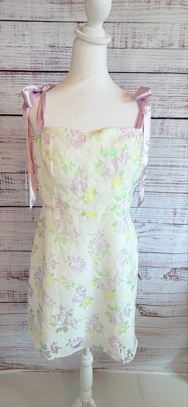 Lulu’s Sweeten The Say Cream Floral Burnout Tie-Strap Mini Dress NWT Size XL